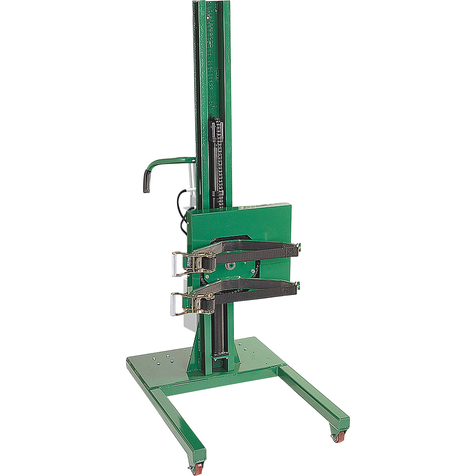 Valley Craft Drum Lift and Rotator, Semi-Powered (Pneumatic), Powered Lift/Rotate, Manual Drive, Strap Connection,  Straddle, 78in.H, 800-Lb. Capacity, Model# F88589B9